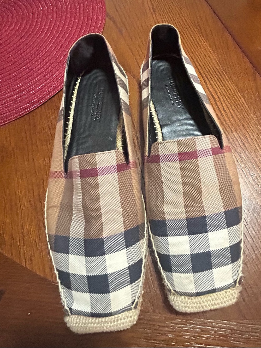 Burberry Beige Black White Plaid Espadrilles